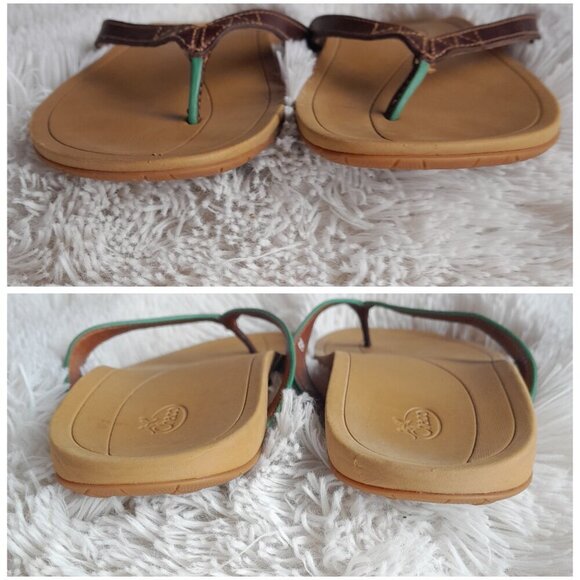 Leather Chaco Dark & Light Brown Thong Sandals Slip On Open Back Sz 6M - Picture 4 of 6